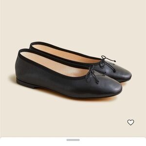 J. Crew Black Leather Ballet Flats with Bow Trim